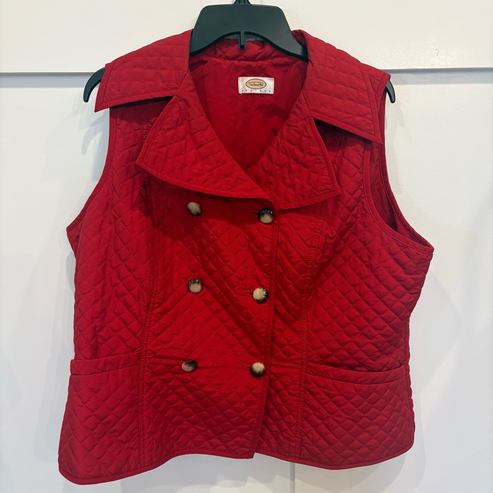 Talbots‎ Quilted Red Double-Breasted Vest Petite Large